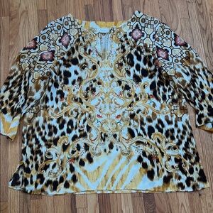 Chico's Gold and Black Patterned Blouse